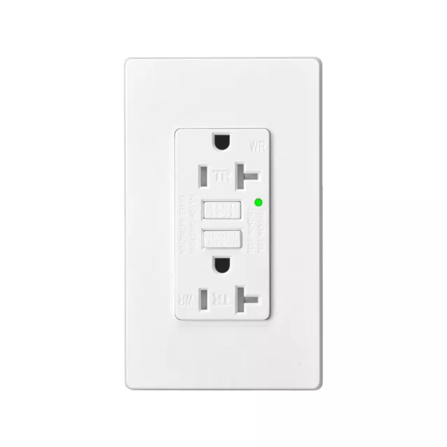 20A AMP GFCI GFI Safety Outlet Receptacle w/ Wall Plate - White, ETL Listed TR
