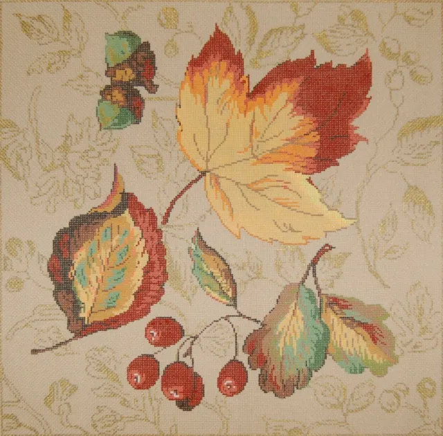 Handpainted Needlepoint Sandra Gilmore Fall Splendor w/Stitch Guide 14x14