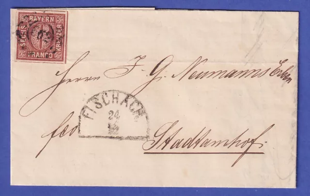Bayern 1860 Mi.-Nr. 4 II mit OMR 662 Fischach auf Brief nach STADTAMHOF