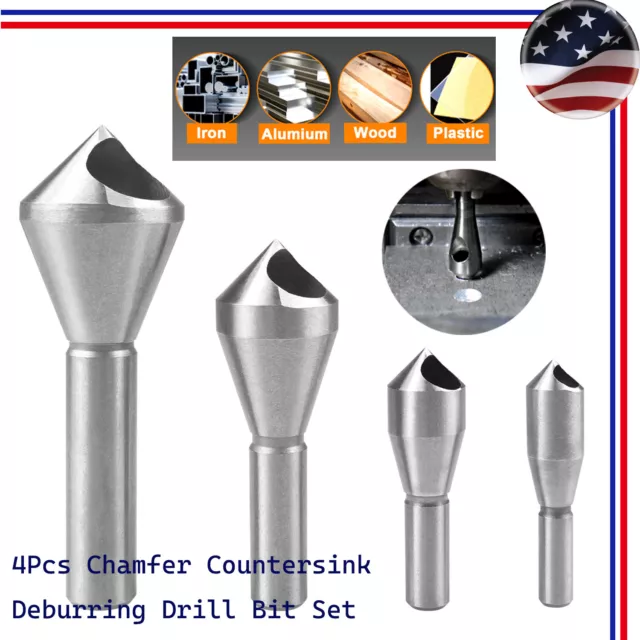 4PCS Countersink Chamfer Deburring Tool Set, Hole Cutter, Metal Wood Drill Bits