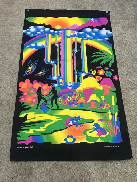 Vintage Rainbow Waterfall 1998 AADLP Blacklight Wall Tapestry 60in x 35in