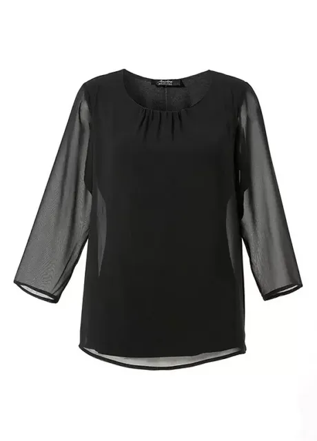 Women Blouse Black Round Neck Slip-On Chiffon Aniston Ladies Top Shirt UK16 EU42