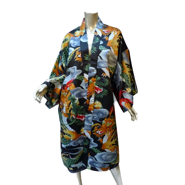 Japanese Kimono Robe Open Front Sea Serpents and Smoke Fits Plus Best