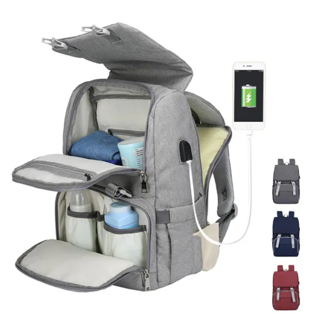 Bolsa de pañales de viaje para bebé con puerto de carga USB, bolsillo antirrobo RFID -25 L