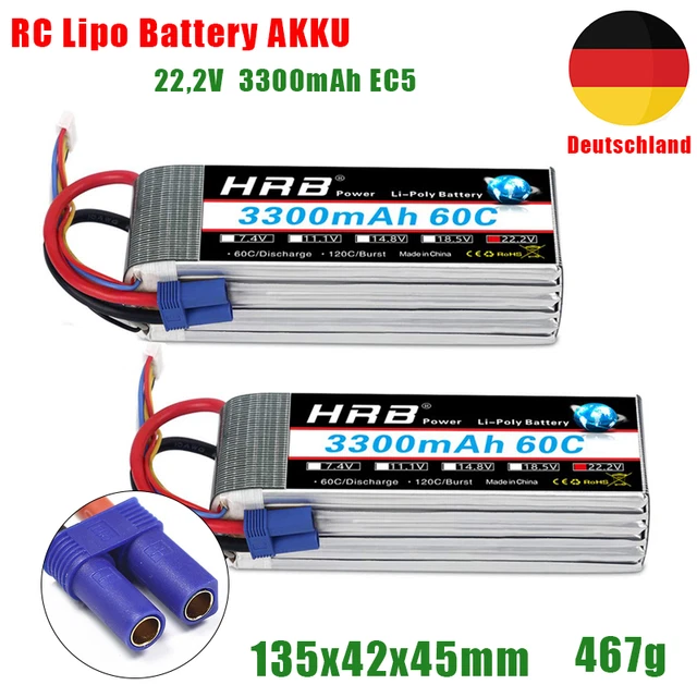 HRB 1pack 6S Lipo Battery 3300mAh 22.2V 60C RC Lipo Battery Compatible with RC Car Airplane Helicopter Quadcopter Truck Boat