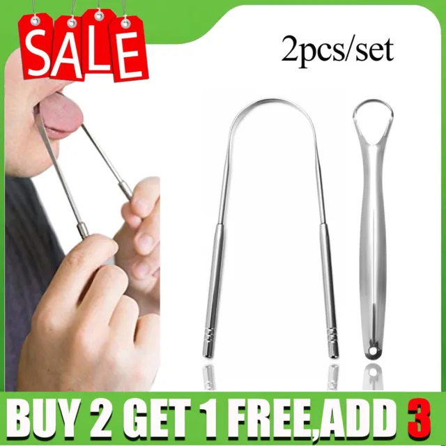 2X Stainless Steel Tongue Tounge Cleaner Scraper Dental Care Hygiene Oral Mouth