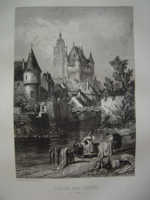 Estampe Ancienne Originale Vers 1850 – Gravure Acier Scène Rue Pignerol Clair De Lune 19ème