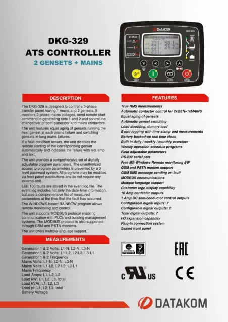 DATAKOM DKG-329-2G Dual Generator/Mains Automatic Transfer Switch Control Panel 2