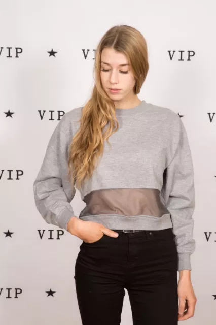 Maglione maglia maglione jetshirt vintage grigio ritagliata anni '90