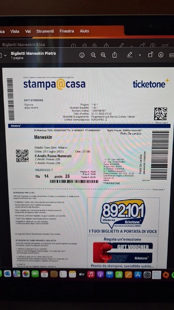 Biglietto concerto maneskin milano 25 luglio  2023