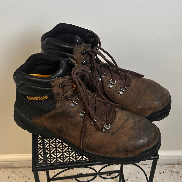 CATERPILLAR STEEL TOE Work Boots Mens Size 14 Brown Leather Lace Up EH ...