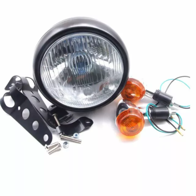 Motorcycle Retro Front Headlight Turn Signal Light+Mount For Cafe Racer Bobber