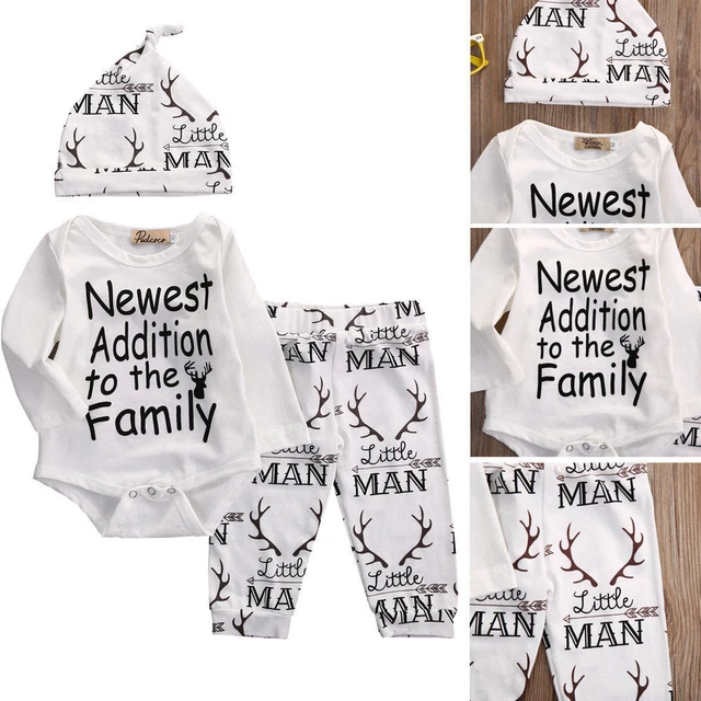 Newborn Baby Boy Girl 3PCS Clothes Jumpsuit Romper Long Pants Hat Outfits Set