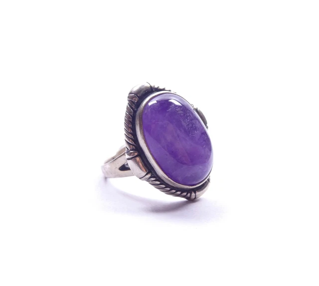 Vintage Silver Purple Quartz Solitaire Ring 925 Sterling Oval Stone 9g
