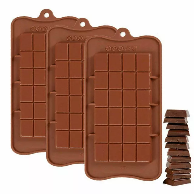 3× Silicone Mould 24 Grids Square Ice Chocolate Mold Bar Block Cake Baking Safe