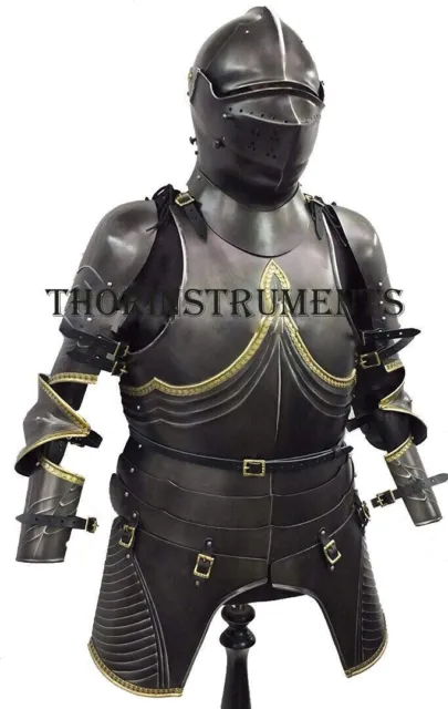 Knight Half Suit Armor Medieval Breastplate Black Halloween Wearable Costume Hel