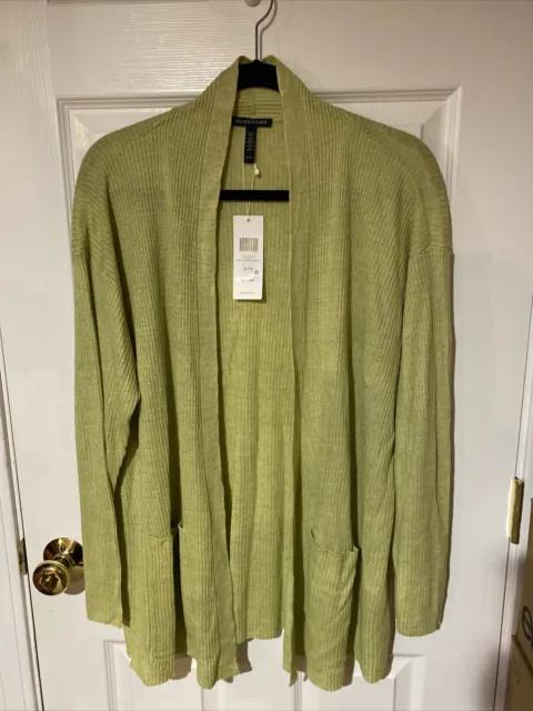 Eileen Fisher NWT $248 100% Organic Linen High Collar Cardigan Sz XL