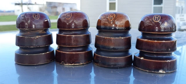 4 Vintage Ceramic Brown Insulators