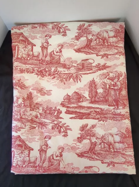 Williams Sonoma Toile Tablecloth Red Linen Cotton Italy 66 x 114 French Prairie