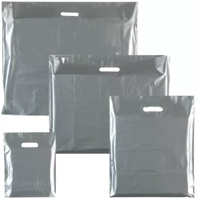 New Silver Heavy Duty Colored Plastic Carrier Bags Party Gift Bags In 4 Sizes