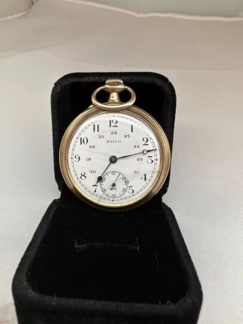 1930 France RHIN Gold Plated Enamel Dial Pocket Watch 41mm (Needs Repairs)