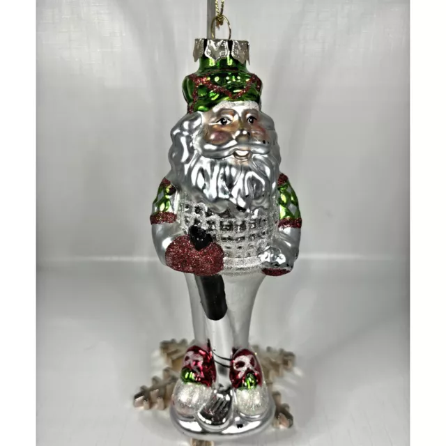 Hand Blown Golfing Santa Ornament Glass Christmas Holiday Sports 8” READ