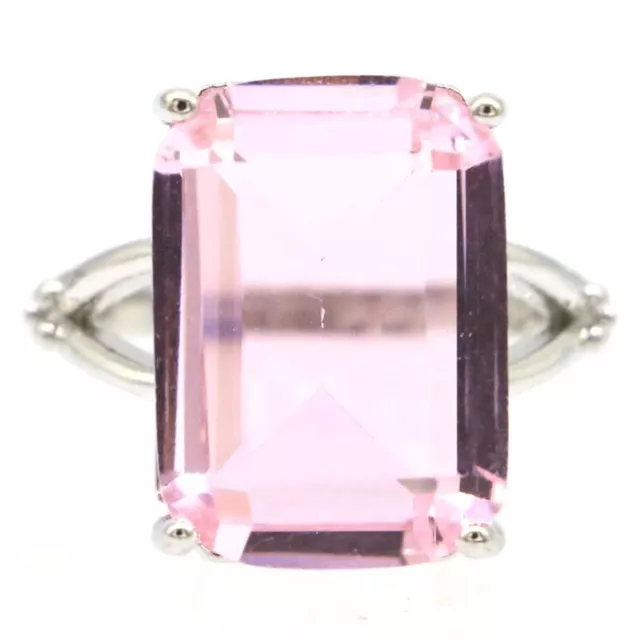 Beautiful Rectangle Pink Kunzite Fashion Jewelry Silver Ring 6.0