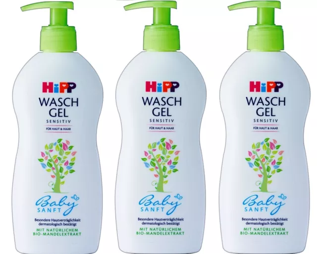 3x 400ml HiPP Waschgel ( Gel de Lavage) Sensibles Peau & Cheveux Bébé Doux