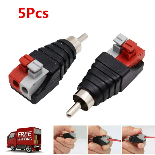 Speaker Wire A/V Cable to Audio Male RCA Connector Adapter Jack Press Plug AU