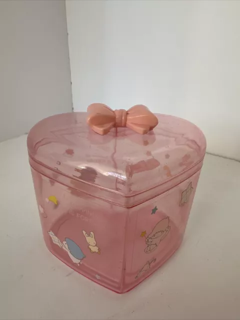 Rare Vintage Sanrio Japan 1976 Little Twin Stars Heart clear Pink trinket box