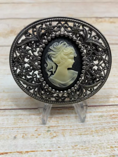 Vintage Silver Cameo Victorian Belt Buckle