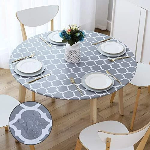 Round Tablecloth Waterproof Elastic Fitted Table Covers for 36" - 44" Tables ...