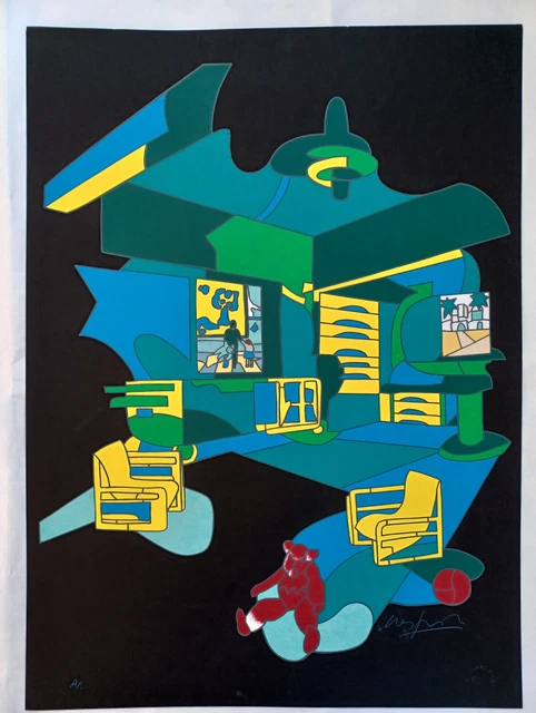 Ugo NESPOLO:serigrafia a colori,80's,arte,pop art,arredamento,Dialoghi Club