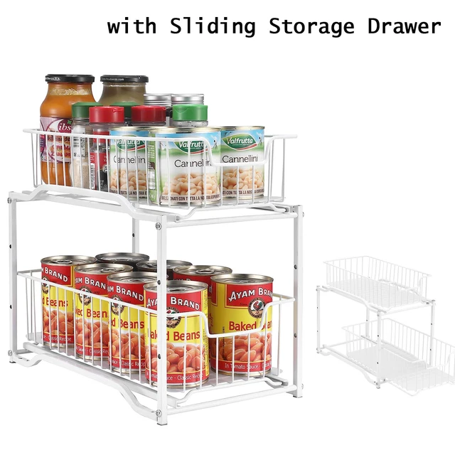 STACKABLE 2TIER UNDER Sink Rack with Sliding Storage Drawer for Pantry