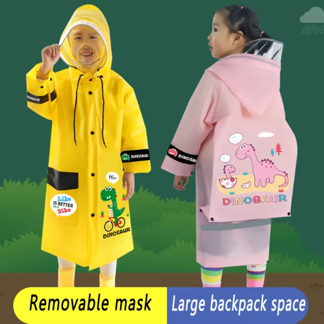 Kids Boys Girls EVA Hooded Raincoat Rain Poncho Height 3-5ft Pink Blue Yellow CZ 2