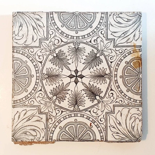 Antique Victorian tile foliage design aesthetic movement