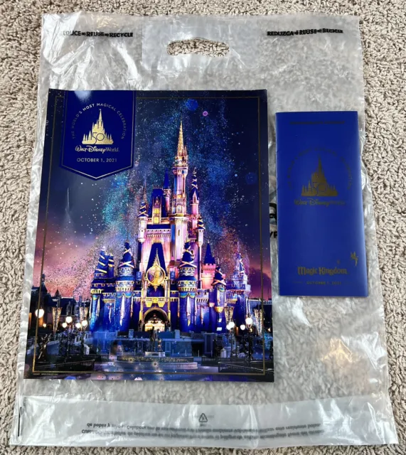 DISNEY PARKS Walt Disney World 50th Anniversary Commemorative Poster Bag & Map