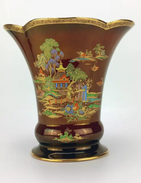 Große Krone Devon Fieldings Rouge Royale Mikado Muster ausgestellte Vase 22 cm