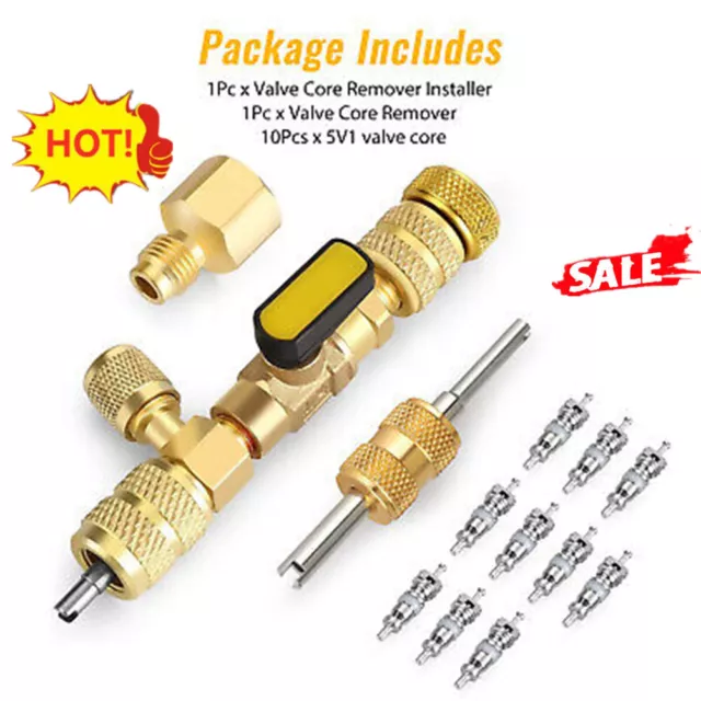 HVAC Tool Valve Core Remover Dual Size 1/4" and 5/16" Port Installer R410A Acces