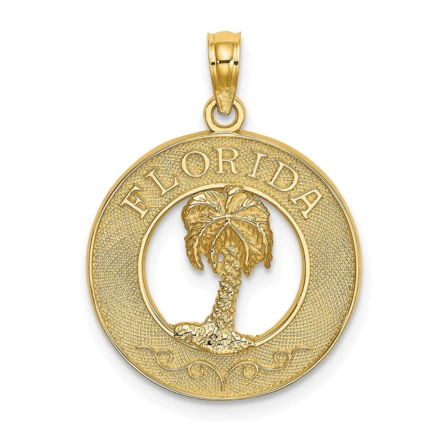 14K Yellow Gold FLORIDA w/Palm Tree  Circle Charm