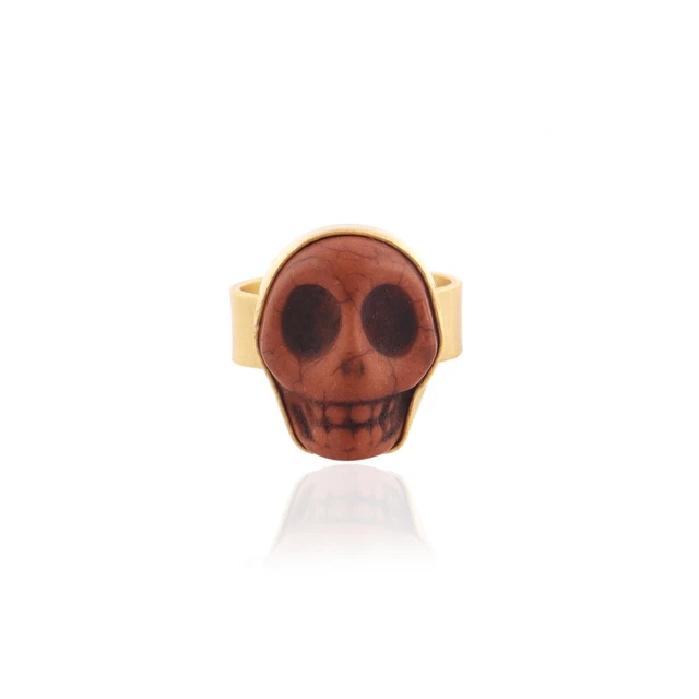 Mohave Turquoise Multi Color Skull  Satin Finish Ring, Anti-Tarnish Coating Ring