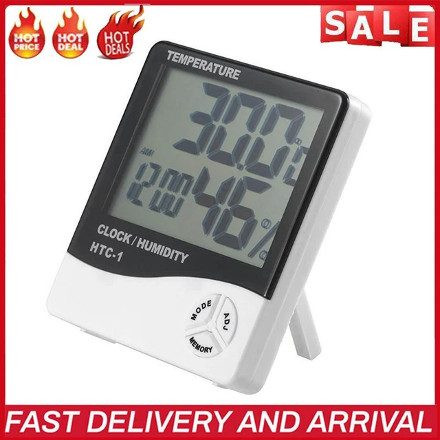 HTC-1 Großes digitales LCD-Innen-Hygrometer, Raumthermometer mit Wecker