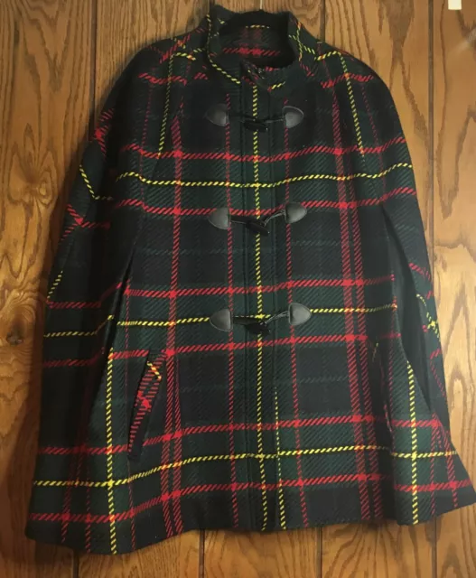 Talbots Tartan Plaid Cape Scalloped Wool Blend Coat-Multi  Color - Plus Size 3X