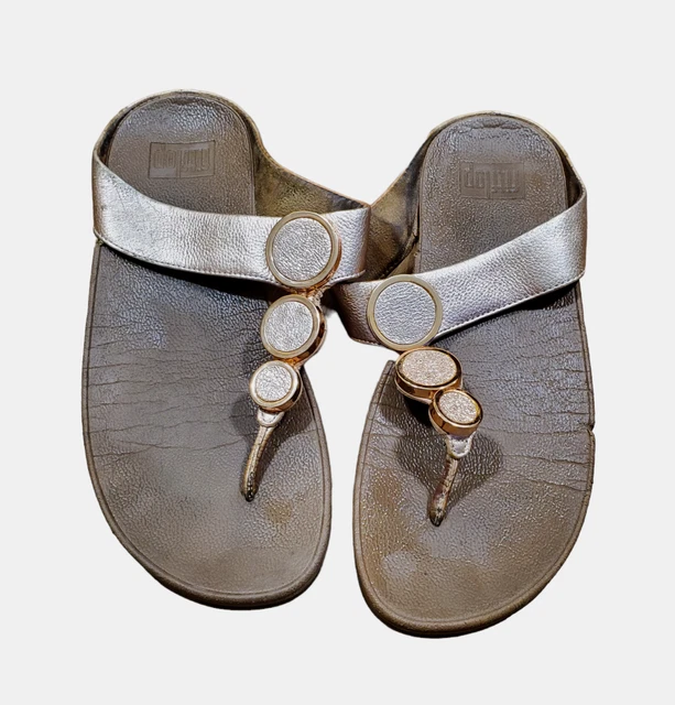 FitFlop Halo Toe-Thong Sandals Rose Gold Metallic Womens US 9 Wedge Comfort
