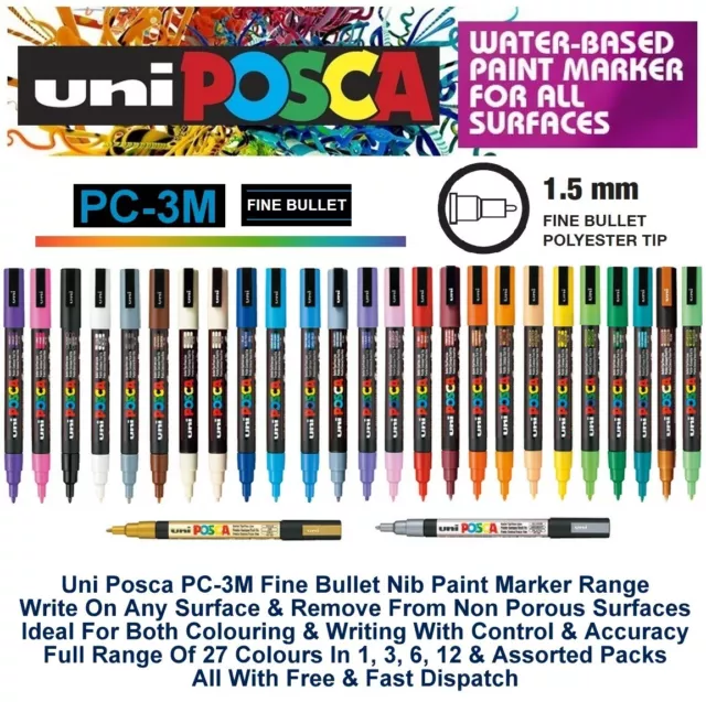 Uni Posca PC-3M Colour Paint Marker Pen Fabric Metal Glass 1.5mm Fine Bullet Nib