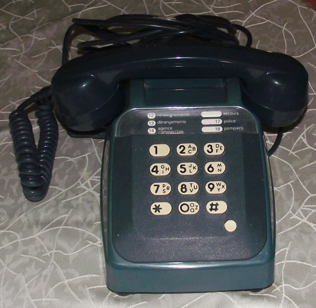 Téléphone Vintage Comoc à Touches – Bleu Canard, Fabriqué En France