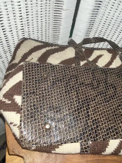Clever Carriage Co handbag Tote Bag Zebra Leopard Upholstery Croc Embossed Brown 11