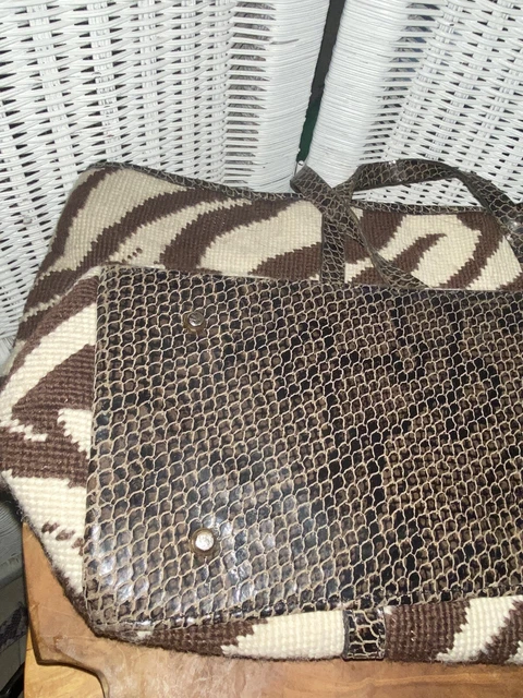 Clever Carriage Co handbag Tote Bag Zebra Leopard Upholstery Croc Embossed Brown 11