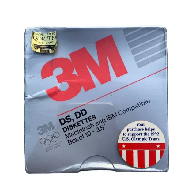 3M DS DD 3.5" Diskettes Box 10 Sealed Macintosh IBM 1992 Olympic Sponsor Label