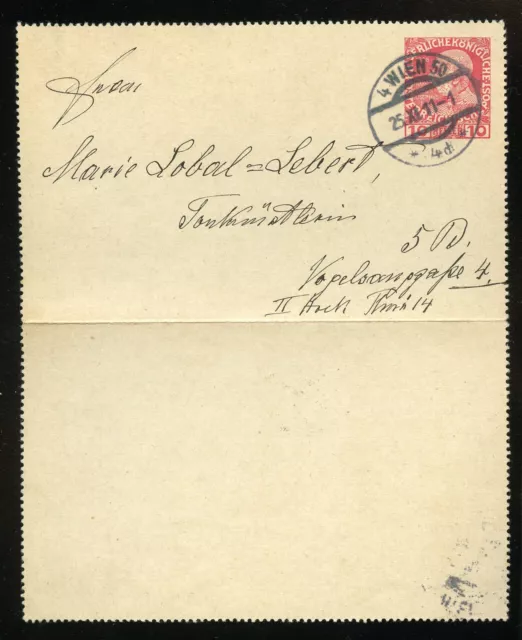 Österreich 10H. Ga-Kartenbrief Franz Joseph Wien 25.Xi.1911 !!! (963018)